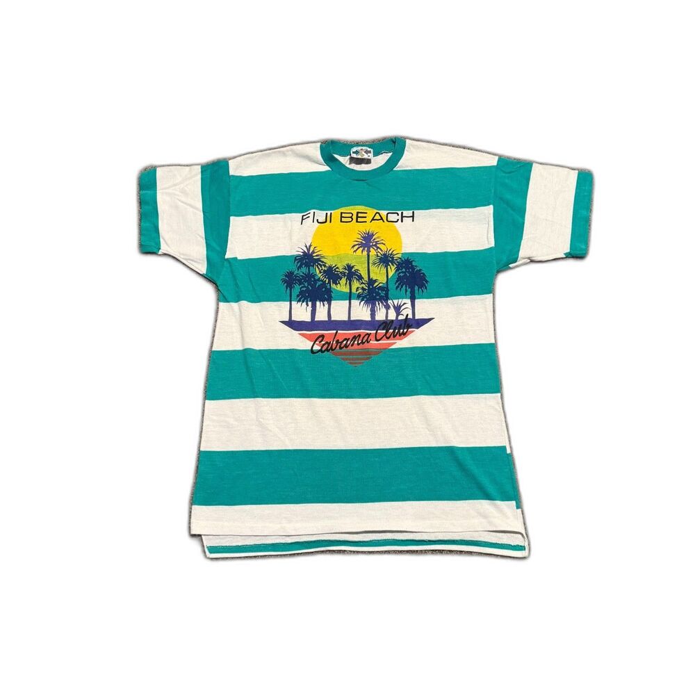 VINTAGE 70S NEW CONNECTIONS FIJI BEACH CAVANA CLUB TEE SHIRT STRIPED MEDIUM USA